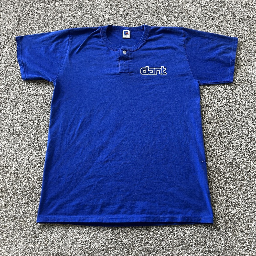Vintage Russell Athletic Shirt Mens XL Blue Henley Dant Logo USA Tee T-Shirt